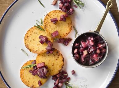 Cheese polenta ‘thaler’ with apple chutney