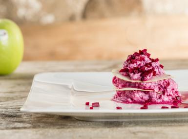 Beet slaw on apple slices recipe